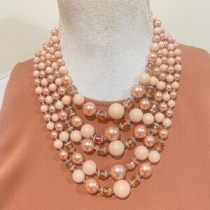 Vintage 1950’s 5 strand beaded peach necklace multi type beads extender